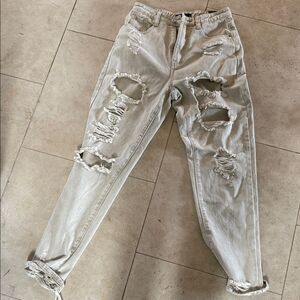 Distressed Gray Women Jeans MISSGUIDED New with Tags - Size 2 Mom Baggy